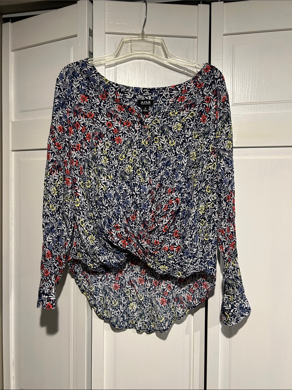 a.n.a Navy Floral Twist-Front Blouse